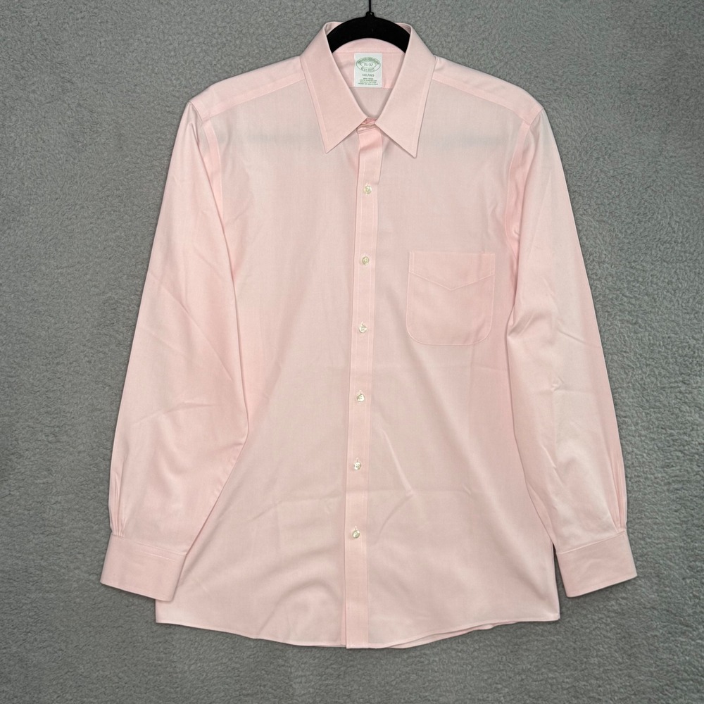 Brooks Brothers Milano Fit Non-Iron Pink Supima Cotton Dress Shirt 15-32